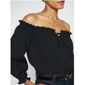 Reformation Organic Cotton Tatum Top Black M off the shoulder Witchy Boho Preppy